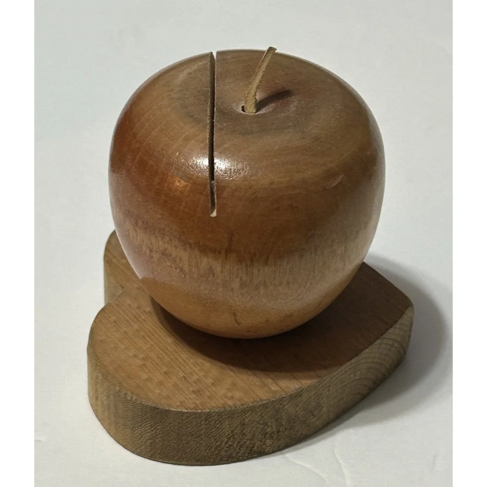 Vintage Wooden Apple Pencil Letter Holder Set Heart Base Teacher Gift Office